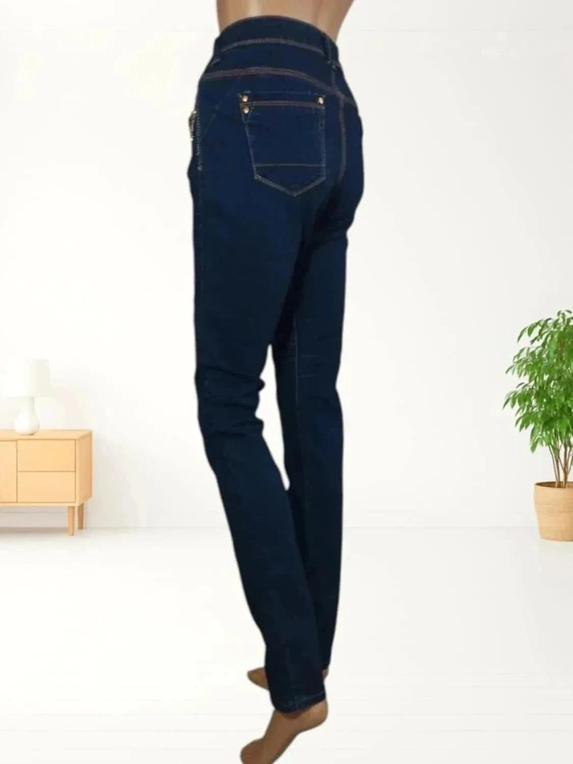 Jean novo Agathe Velmont - corte slim - cintura alta - elástico - azul marinho – photo 4
